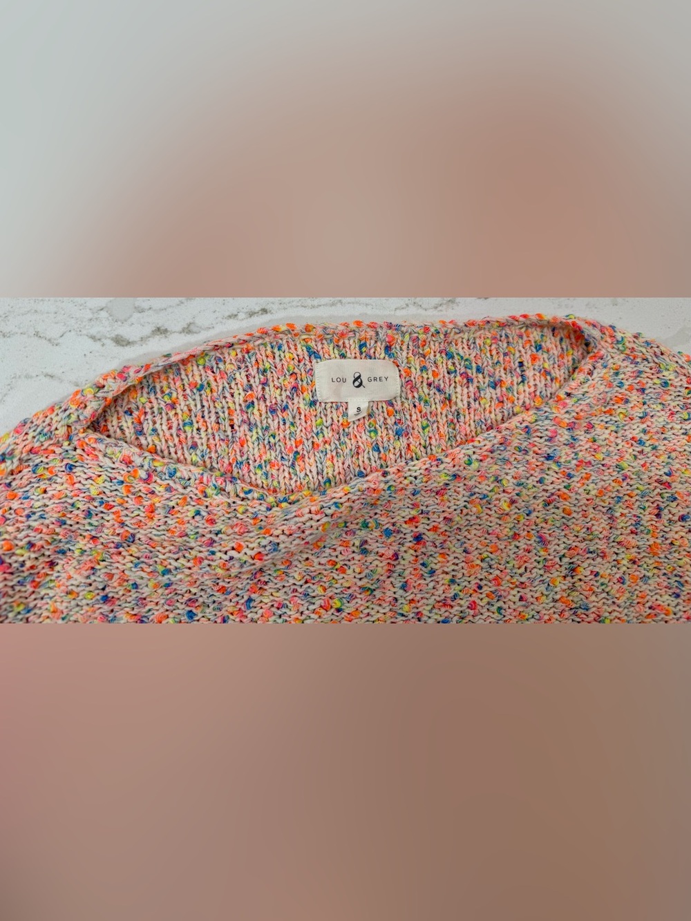 🍨🩷🧡 Lou & Grey Neon Confetti Knit Sweater Rainbow 🌈 Speckled Cotton Blend - Sz S - Picture 6 of 7